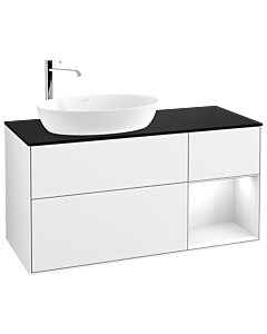 Villeroy und Boch Finion Villeroy und Boch G932GFGF 120cm, plaque de finition noire mate, Emotion, étagères Laque blanc brillant, Laque blanc brillant