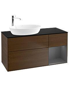 Villeroy und Boch Finion Villeroy und Boch Finion G932GKGN 120cm, cover plate black matt, Emotion, shelves anthracite matt lacquer, walnut veneer