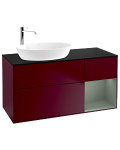 Villeroy und Boch Finion Villeroy und Boch G932GMHB 120cm, plaque de recouvrement noir mat, Emotion, étagères laqué olive mat, Peony Matt