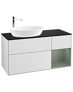 Villeroy und Boch Finion Villeroy und Boch G932GMMT 120cm, plaque de recouvrement noir mat, Emotion, étagères laqué olive mat, laqué blanc mat