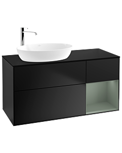 Villeroy und Boch Finion Villeroy und Boch G932GMPD 120cm, plaque de finition noir mat, Emotion, étagères laqué olive mat, laqué noir mat