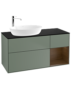 Villeroy und Boch Finion Villeroy und Boch G932GNGM 120cm, plaque de recouvrement noir mat, emotion, étagères Walnut Veneer , Olive Matt Lacquer