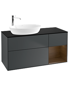 Villeroy und Boch Finion Waschtischunterschrank G932GNHG 120cm, Abdeckplatte black matt, Emotion, Regale Walnut Veneer, Midnight Blue Matt Lacquer