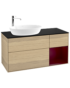Villeroy und Boch Finion Waschtischunterschrank G932HBPC 120cm, Abdeckplatte black matt, Emotion, Regale Peony matt lacquer, Oak Veneer
