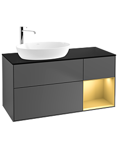 Villeroy und Boch Finion Villeroy und Boch G932HFGK 120cm, plaque de recouvrement noir mat, Emotion, étagères laqué or mat, anthracite mat