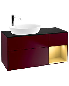 Villeroy und Boch Finion Waschtischunterschrank G932HFHB 120cm, Abdeckplatte black matt, Emotion, Regale Gold matt lacquer, Peony Matt