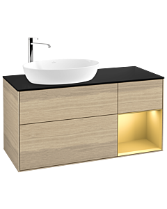 Villeroy und Boch Finion Villeroy und Boch G932HFPC 120cm, plaque de recouvrement noir mat, Emotion, étagères laqué mat or, Oak Veneer