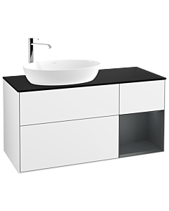 Villeroy und Boch Finion Villeroy und Boch G932HGGF 120cm, plaque de finition noire mate, Emotion, étagères laqué mat Midnight, laqué blanc brillant