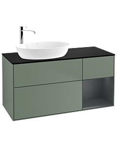 Villeroy und Boch Finion Villeroy und Boch G932HGGM 120cm, plaque de recouvrement noir mat, Emotion, étagères laqué mat Midnight, Olive Matt Lacquer