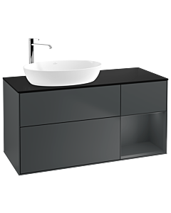 Villeroy und Boch Finion Waschtischunterschrank G932HGHG 120cm, Abdeckplatte black matt, Emotion, Regale Midnight matt lacquer, Midnight Blue Matt Lacquer