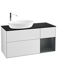 Villeroy und Boch Finion Waschtischunterschrank G932HGMT 120cm, Abdeckplatte black matt, Emotion, Regale Midnight matt lacquer, White matt lacquer