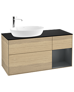 Villeroy und Boch Finion Villeroy und Boch G932HGPC 120cm, plaque de recouvrement noir mat, Emotion, étagères Midnight laqué mat, Oak Veneer