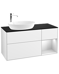 Villeroy und Boch Finion Waschtischunterschrank G932MTGF 120cm, Abdeckplatte black matt, Emotion, Regale White matt lacquer, Glossy white lacquer