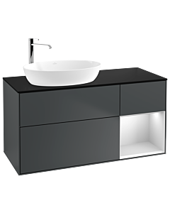 Villeroy und Boch Finion Waschtischunterschrank G932MTHG 120cm, Abdeckplatte black matt, Emotion, Regale White matt lacquer, Midnight Blue Matt Lacquer