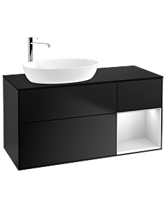 Villeroy und Boch Finion Waschtischunterschrank G932MTPD 120cm, Abdeckplatte black matt, Emotion, Regale White matt lacquer, Black matt lacquer