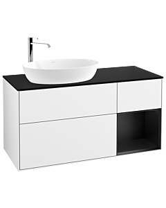 Villeroy und Boch Finion Villeroy und Boch G932PDGF 120cm, plaque de recouvrement noire mate, Emotion, étagères en laque noire mate, laque blanche brillante