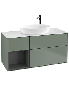 Villeroy und Boch Finion Waschtischunterschrank G941GKGM 120cm, Abdeckplatte white matt, Emotion, Regale Anthracite matt lacquer, Olive Matt Lacquer