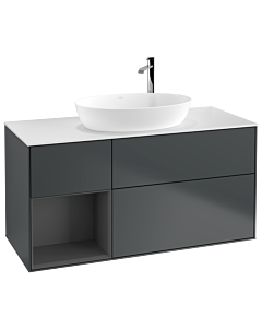 Villeroy und Boch Finion Waschtischunterschrank G941GKHG 120cm, Abdeckplatte white matt, Emotion, Regale Anthracite matt lacquer, Midnight Blue Matt Lacquer