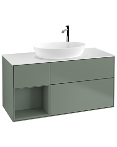 Villeroy und Boch Finion Waschtischunterschrank G941GMGM 120cm, Abdeckplatte white matt, Emotion, Regale Olive matt lacquer, Olive Matt Lacquer
