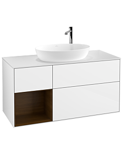 Villeroy und Boch Finion G941GNGF 120cm, plaque de recouvrement blanc mat, emotion, étagères Walnut Veneer , laqué blanc brillant