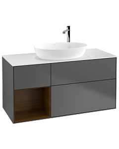 Villeroy und Boch Finion G941GNGK 120cm, plaque de recouvrement blanc mat, Emotion, étagères Walnut Veneer , anthracite mat