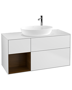 Villeroy und Boch Finion Waschtischunterschrank G941GNMT 120cm, Abdeckplatte white matt, Emotion, Regale Walnut Veneer, White matt lacquer