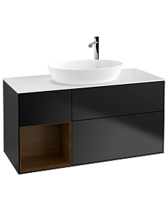 Villeroy und Boch Finion Waschtischunterschrank G941GNPD 120cm, Abdeckplatte white matt, Emotion, Regale Walnut Veneer, Black matt lacquer