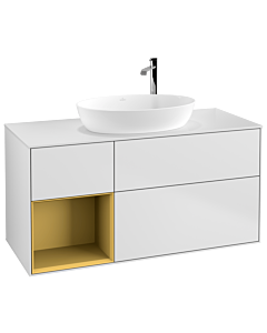 Villeroy und Boch Finion Villeroy und Boch G941HFMT 120cm, plaque de recouvrement blanc mat, Emotion, étagères laqué or mat, laqué blanc mat