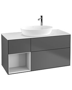 Villeroy und Boch Finion Villeroy und Boch G941MTGK 120cm, plaque de recouvrement blanc mat, Emotion, étagères laqué blanc mat, anthracite mat