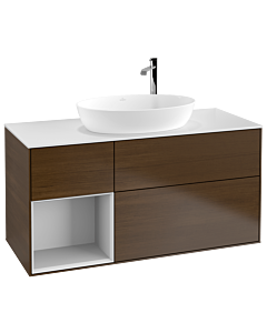 Villeroy und Boch Finion Villeroy und Boch Finion G941MTGN 120cm, cover plate white matt, Emotion, shelves white matt lacquer, walnut veneer