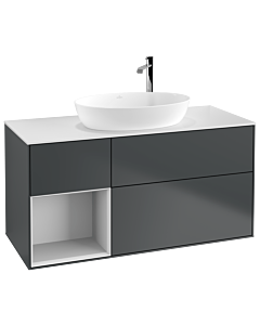 Villeroy und Boch Finion Waschtischunterschrank G941MTHG 120cm, Abdeckplatte white matt, Emotion, Regale White matt lacquer, Midnight Blue Matt Lacquer
