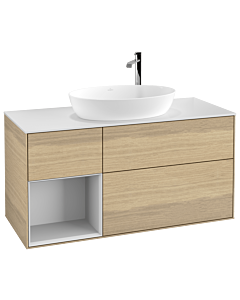 Villeroy und Boch Finion Villeroy und Boch G941MTPC 120cm, plaque de recouvrement blanc mat, Emotion, étagères laqué blanc mat, Oak Veneer