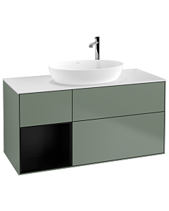 Villeroy und Boch Finion Waschtischunterschrank G941PDGM 120cm, Abdeckplatte white matt, Emotion, Regale Black matt lacquer, Olive Matt Lacquer
