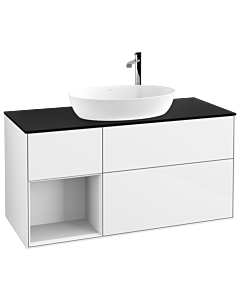 Villeroy und Boch Finion Villeroy und Boch Finion G942GFGF 120cm, cover plate black matt, Emotion, shelves Glossy white lacquer, Glossy white lacquer