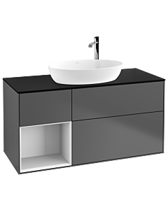 Villeroy und Boch Finion Villeroy und Boch G942GFGK 120cm, plaque de finition noir mat, Emotion, étagères Laque blanc brillant, Anthracite mat