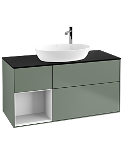 Villeroy und Boch Finion Villeroy und Boch G942GFGM 120cm, plaque de recouvrement noire mate, Emotion, étagères Olive Matt Lacquer blanc brillant, Olive Matt Lacquer