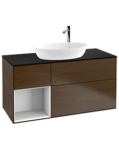 Villeroy und Boch Finion Villeroy und Boch G942GFGN 120cm, plaque de finition noir mat, Emotion, étagères Laque blanc brillant, placage noyer