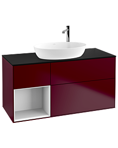 Villeroy und Boch Finion Waschtischunterschrank G942GFHB 120cm, Abdeckplatte black matt, Emotion, Regale Glossy white lacquer, Peony Matt