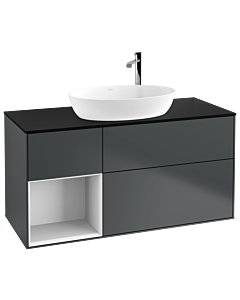 Villeroy und Boch Finion Waschtischunterschrank G942GFHG 120cm, Abdeckplatte black matt, Emotion, Regale Glossy white lacquer, Midnight Blue Matt Lacquer