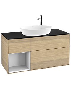 Villeroy und Boch Finion Villeroy und Boch Finion G942GFPC 120cm, cover plate black matt, Emotion, shelves Glossy white lacquer, Oak Veneer