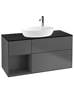 Villeroy und Boch Finion Villeroy und Boch G942GKGK 120cm, plaque de recouvrement noir mat, Emotion, étagères laqué anthracite mat, anthracite mat