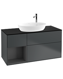 Villeroy und Boch Finion Waschtischunterschrank G942GKHG 120cm, Abdeckplatte black matt, Emotion, Regale Anthracite matt lacquer, Midnight Blue Matt Lacquer