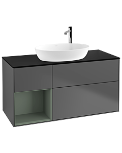 Villeroy und Boch Finion Villeroy und Boch Finion G942GMGK 120cm, cover plate black matt, Emotion, shelves olive matt lacquer, anthracite matt