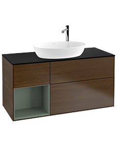 Villeroy und Boch Finion Villeroy und Boch Finion G942GMGN 120cm, cover plate black matt, Emotion, shelves olive matt lacquer, walnut veneer