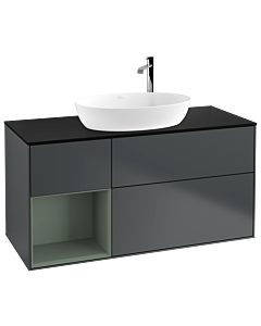 Villeroy und Boch Finion Waschtischunterschrank G942GMHG 120cm, Abdeckplatte black matt, Emotion, Regale Olive matt lacquer, Midnight Blue Matt Lacquer