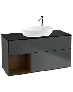 Villeroy und Boch Finion Waschtischunterschrank G942GNHG 120cm, Abdeckplatte black matt, Emotion, Regale Walnut Veneer, Midnight Blue Matt Lacquer