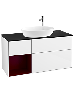 Villeroy und Boch Finion Villeroy und Boch Finion G942HBGF 120cm, cover plate black matt, Emotion, shelves Peony matt lacquer, glossy white lacquer