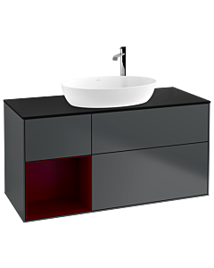 Villeroy und Boch Finion Waschtischunterschrank G942HBHG 120cm, Abdeckplatte black matt, Emotion, Regale Peony matt lacquer, Midnight Blue Matt Lacquer