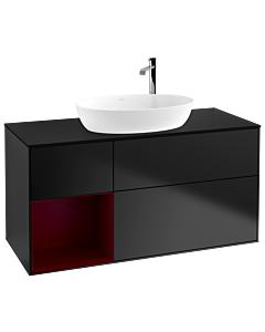 Villeroy und Boch Finion Villeroy und Boch G942HBPD 120cm, plaque de recouvrement noir mat, Emotion, étagères Peony laqué mat, laqué noir mat