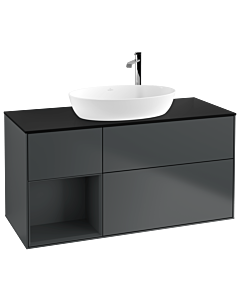Villeroy und Boch Finion Waschtischunterschrank G942HGHG 120cm, Abdeckplatte black matt, Emotion, Regale Midnight matt lacquer, Midnight Blue Matt Lacquer